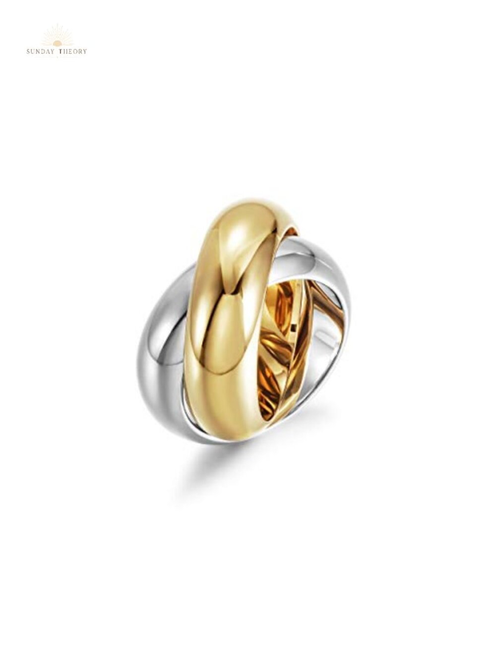 Two Tone Chunky Cocktail Ring for Women Interlocked Gold Silver Wide Band
